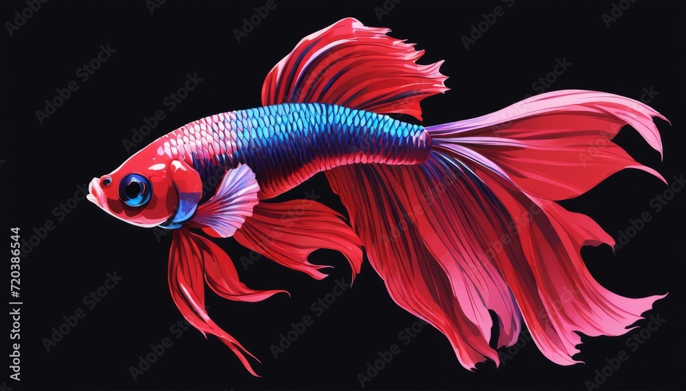 Fototapeta premium A red and blue fish swimming in the water