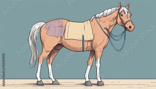 A horse with a saddle and bridle photo