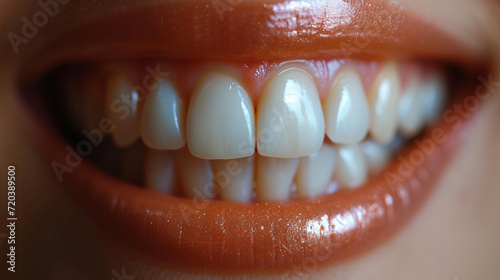 Beautiful female smile after teeth whitening procedure. Dental care. Dentistry concept. photo