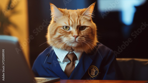 Orange Cat in suit uniform FBI Agents Investigation