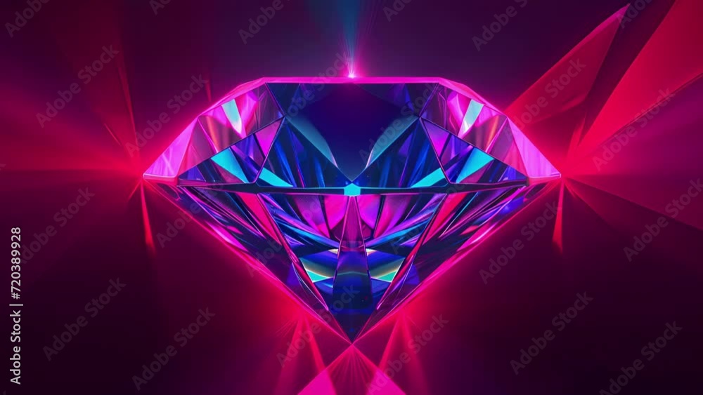 A neon diamond pulsating and shifting in a mesmerizing geometric rhythm. A neon diamond pulsating and shifting in a mesmerizing geometric rhythm.