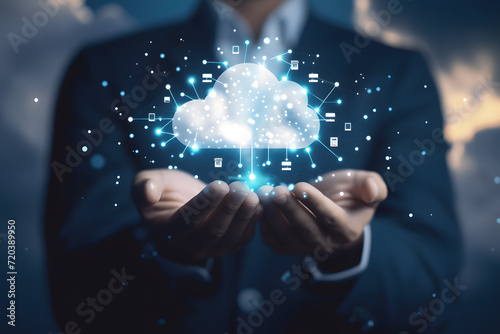 Canvas-taulu Entrepreneur Grasping Virtual Cloud Computing Symbols, Pioneering Seamless Conne