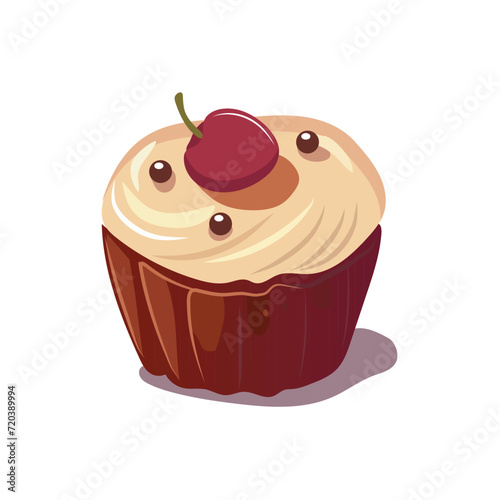 Food element of colorful set. This delightful illustration features a mouthwatering cupcake in a whimsical cartoon design, ready to satisfy your sweet cravings. Vector illustration.