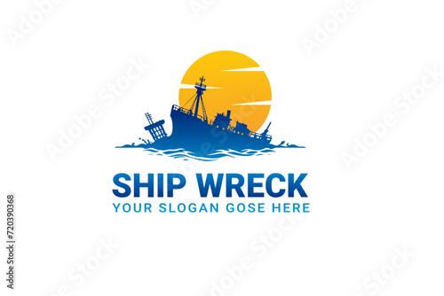 vintage ship wreck logo design  photo