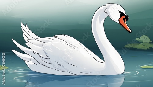 A white swan with an orange beak floating in the water