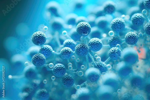 Floating Bubbles in the Air, A Beautiful Display of Colorful Spheres, Macro close up shot of blue bacteria and virus cells in a scientific laboratory, AI Generated