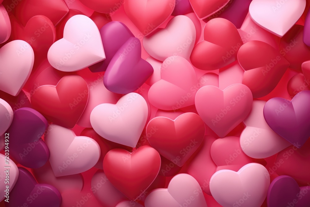 A vibrant display of numerous pink and red hearts gracefully floating in the air, representing love and romance, Masses of Valentine's day hearts background wallpaper, AI Generated