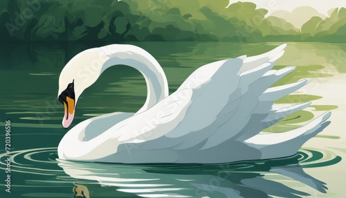 Fototapeta Naklejka Na Ścianę i Meble -  A white swan swimming in a lake