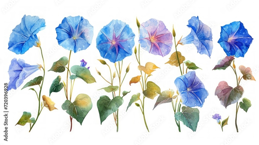 Detailed Watercolor Illustration of Morning Glory Plants for Architects Generative AI