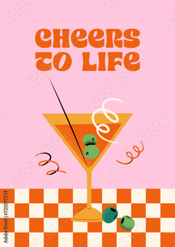 Drink, Cocktail Or Beverage Retro Pink Poster