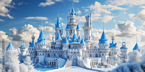 Enchanting Winter Wonderland Castle Amidst Snowy Landscape - A Fairy Tale Setting for Magical Moments