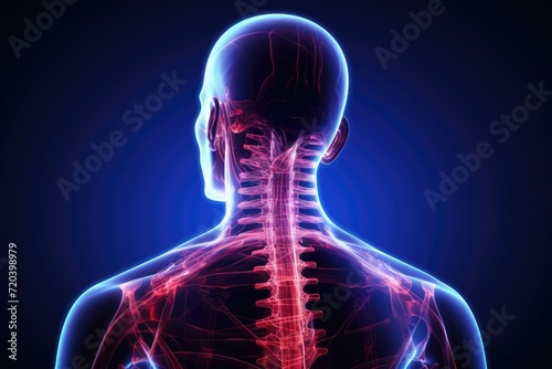 This image exhibits the exposed neck bones from a persons back, showcasing the intricate structure of the human neck., Neck pain or Cervical posture syndrome, AI Generated photo