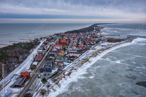 Frozen Bay of Puck near Kuznica at sunset, Hel Peninsula. Poland