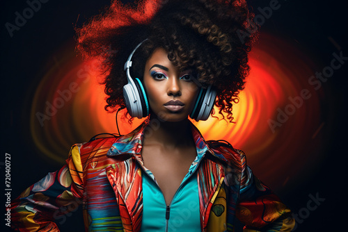 Dj person girl guy on stage turning on best music beat headphones turntable equipment Generative AI