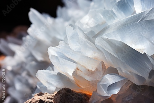 Close-Up of Rock With Abundance of Crystals, A Spectacular Natural Formation, Petalite is a crucial mineral for lithium extraction and the battery industry, AI Generated photo