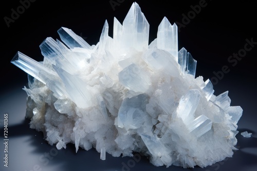 Cluster of Crystals on Black Background, Shining Beauty in Contrast, Petalite is a crucial mineral for lithium extraction and the battery industry, AI Generated