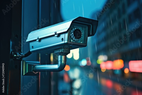 CCTV bullet cameras and CCTV surveillance cameras in Modern Office Buildings. Ai generated