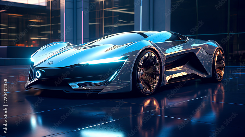 Neon Noir Vibrance: Electric Hypercar Vision created with Generative AI technology
