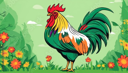A rooster with a green background © vivekFx