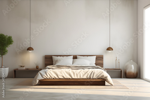 bedroom space with a minimalist wall mounted pendant light