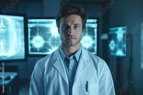 Experienced doctor in operation room analyzing x ray diagnosis surgeon radiologist Generative AI