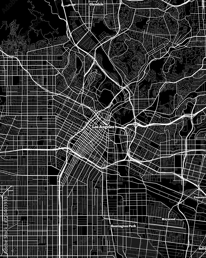 Los Angeles California Map, Detailed Dark Map of Los Angeles California