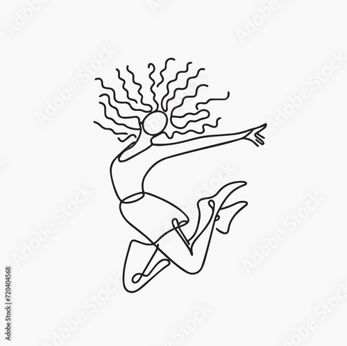 continuous line drawing of jumping woman. Vector illustration. Design element for banner  poster or print.