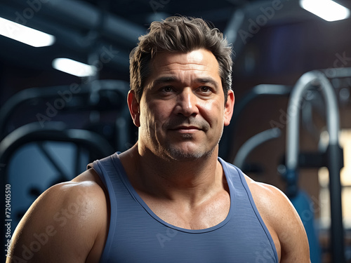 Portrait of a handsome middle-aged man in the gym. Generative Ai