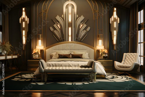 Luxury bedroom with a mix of Art Deco and Hollywood Regency design