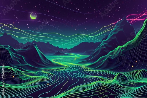 cyberpunk background wireframe city generated ai.