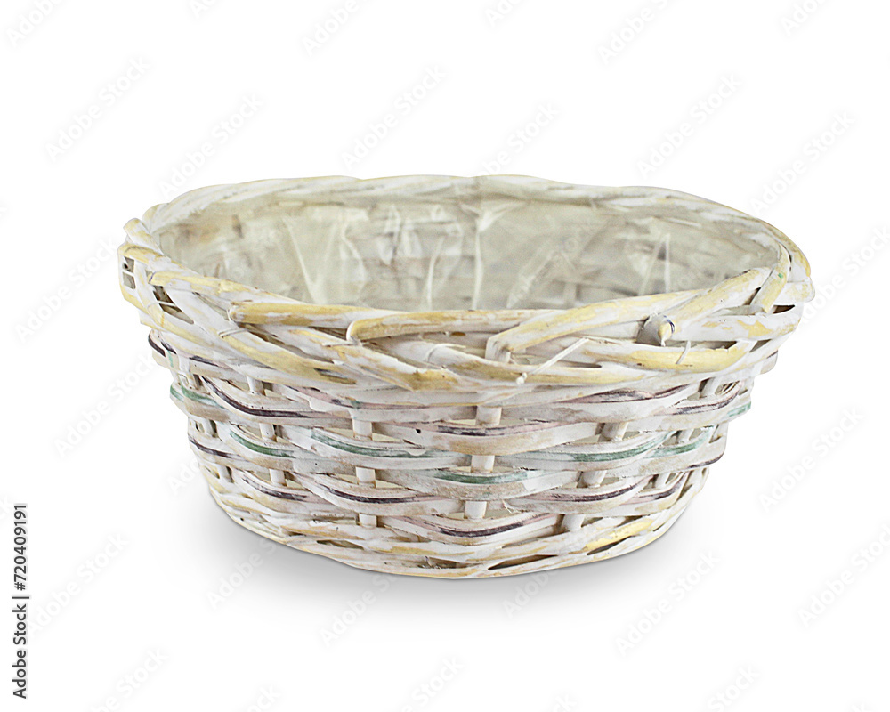 Obraz premium Wicker basket with handle. Basket for fruit, mushrooms, picnic