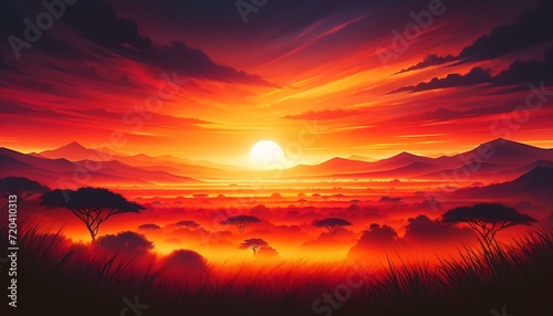 Gradient color background image with a fiery savannah sunrise theme