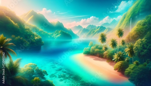 Gradient color background image with a vibrant tropical lagoon theme