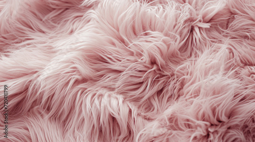 Pink shaggy fur texture for background. Top view of pink fur texture. Pink sheepskin background. Fur pattern.