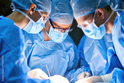 Experienced surgeons perform complex surgery with full concentration in the operating room. Emergency surgery.