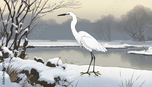 A white bird standing on the snow