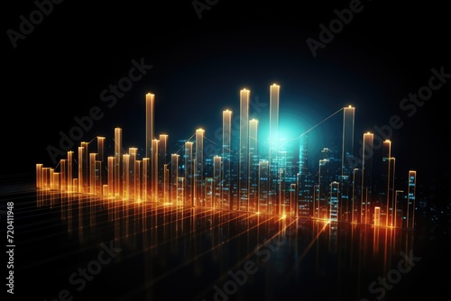 A mesmerizing cityscape at night, showcasing the brilliance of bright lights against the dark backdrop, stock market glowing on a dark background, Growth graph, AI Generated © Iftikhar alam