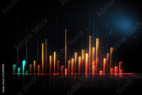 A bar chart depicting data is visible in a dark setting, stock market glowing on a dark background, Growth graph, AI Generated