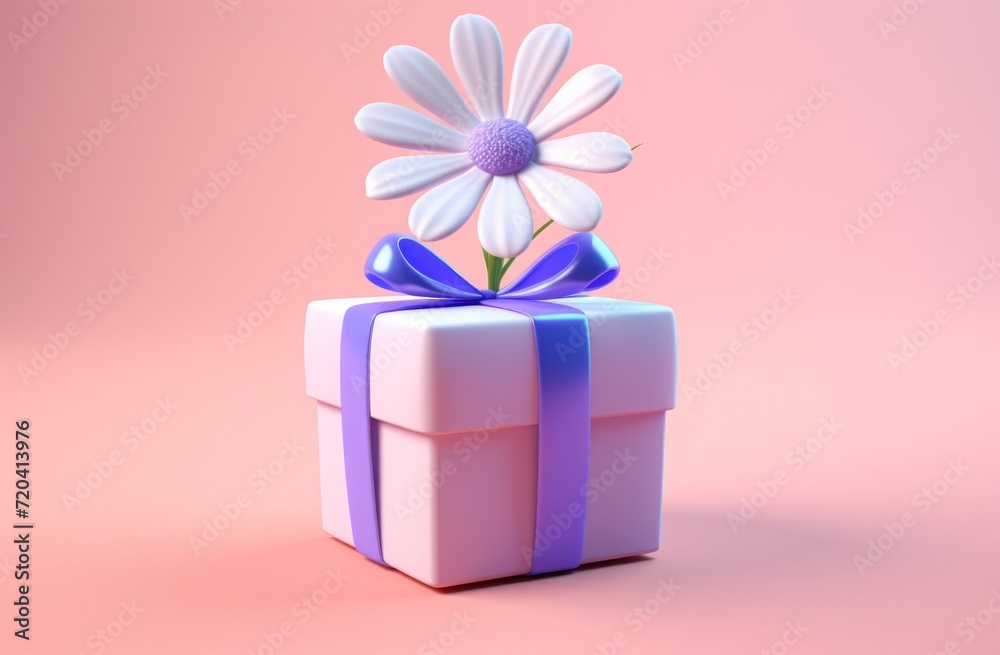Obraz premium small gift box with flower 3d illustration on pink background. 3d mockup 8 march