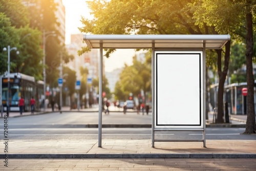 Empty Outdoor Advertising billboard mockup at bus stop, Bus stop billboard mockup. ai generative photo