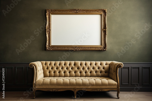 Stockfoto Wohnzimmer modern edle boho retro vintage Bilderrahmen an Wand photo