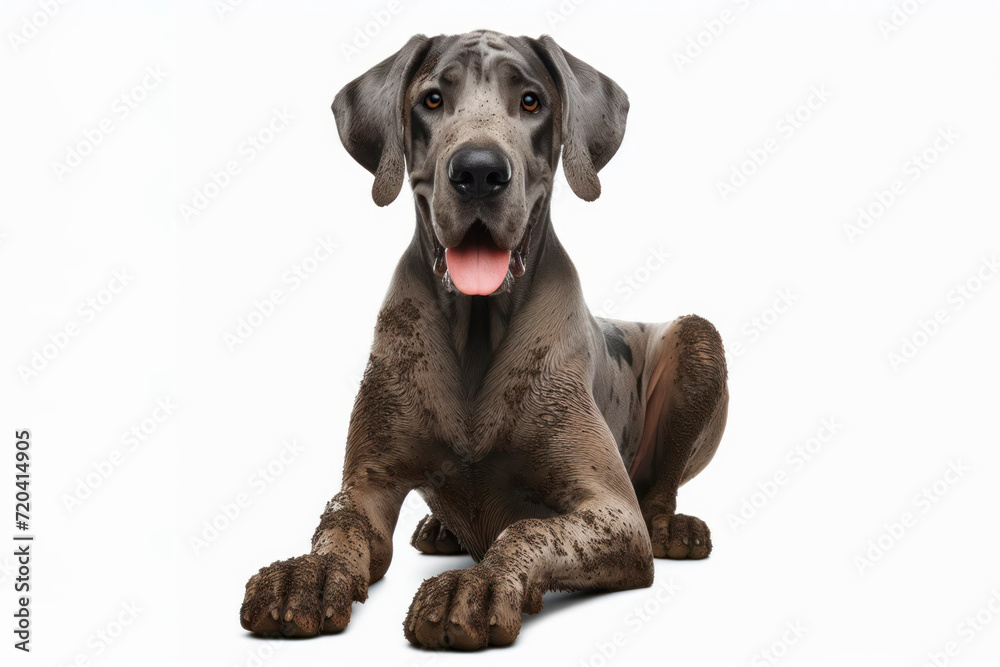 full body portrait of a dirty dog with dirty paws cheerful Great Dane. ai generative
