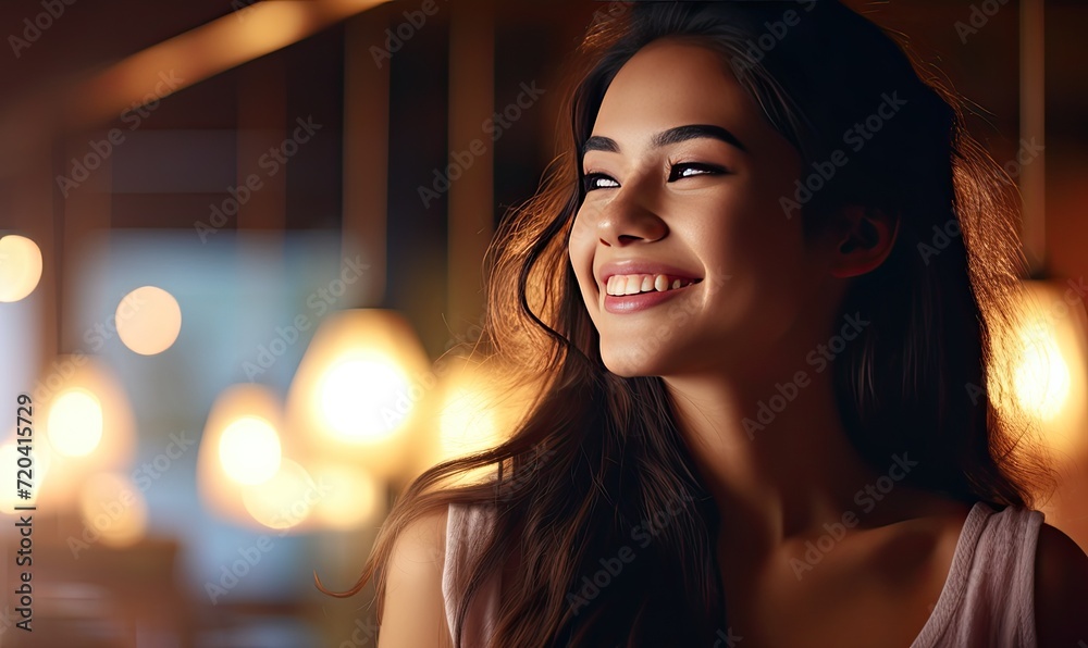 Smiling Woman with Gorgeous Dark Hair and Captivating Beauty