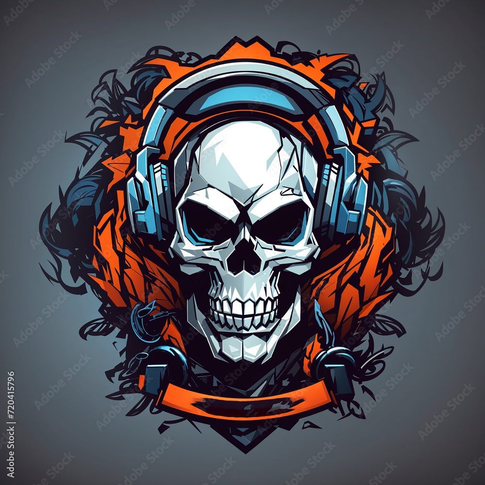 Vector skull with headphone esports