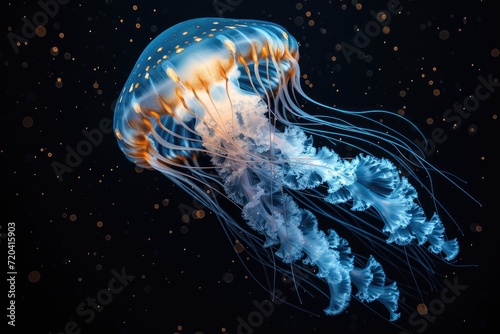 A sketch with a jellyfish against a dark backdrop. Generative Ai.