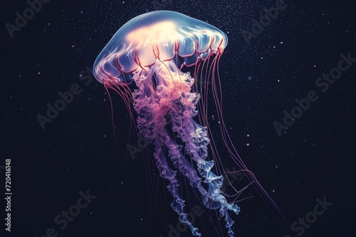 A sketch with a jellyfish against a dark backdrop. Generative Ai. © Mimix