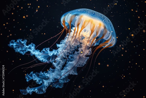 A sketch with a jellyfish against a dark backdrop. Generative Ai.