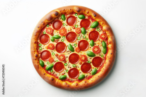 Pepperoni pizza isolated on solid white background. ai generative