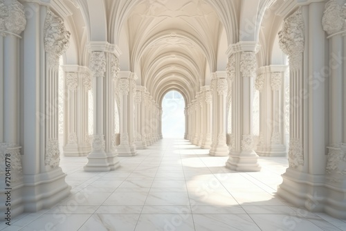 3D rendering corridor pillars background,3d render of a corridor with columns, 3d rendering white corridor pillars background AI generated photo