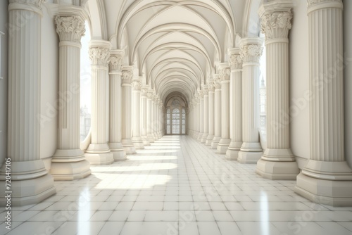 3D rendering corridor pillars background 3d render of a corridor with columns  3d rendering white corridor pillars background AI generated